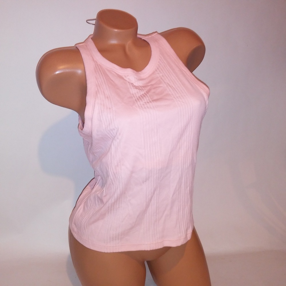 Victoria Secret PINK Tank Top XL Solid Peach Orange Crop Ribbed Shelf Bra New